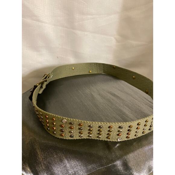Women's Army Green Webbing Belt Studs Faux diamonds Size 10 (42 inch end to end) - Picture 12 of 14